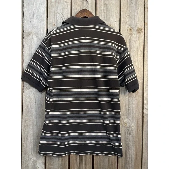 VTG Y2K TOMMY HILFIGER CREST LOGO PATCH Men Cotton Black Large Striped Polo - Picture 5 of 6